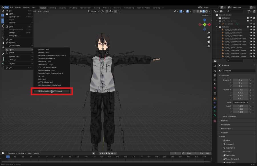 Imoprt a vrm animatoin file