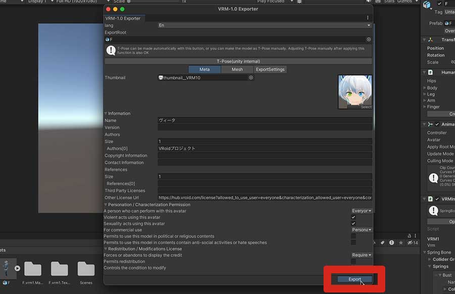 Export dialog